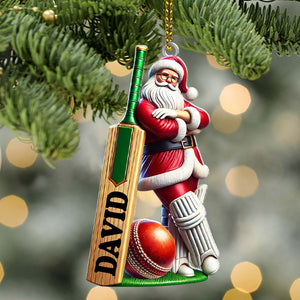 Cricket Ball Ready Santa Christmas Ornament, Personalized Ornament