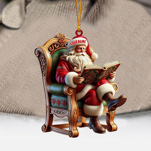 Santa Reading Book Christmas Ornament, Personalized Ornament