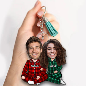 Christmas Couple Sitting, Custom Appearances And Names - Christmas Gift For Couple - Personalized Acrylic Keychain