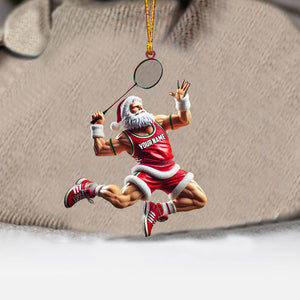 Santa Plays Badminton Christmas Ornament, Personalized Ornament