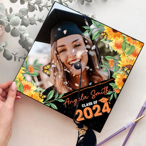 Class Of 2024, Colorful Flowers Custom Texts Grad Cap Topper - Personalized Customized Graduation Cap, Graduation Gift