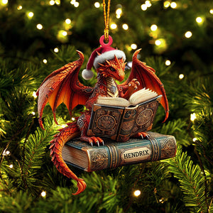 Dragon Reading Book Christmas Ornament, Personalized Ornament