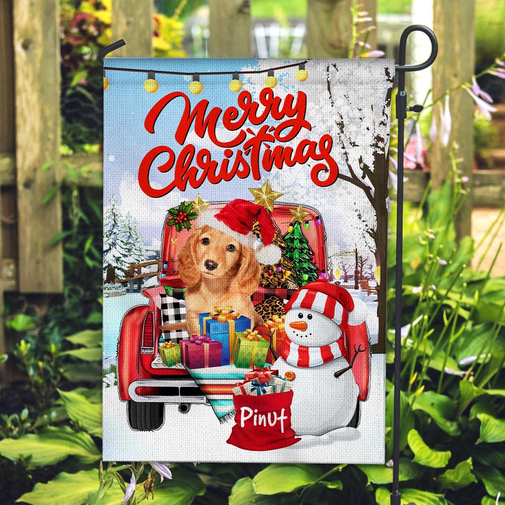 Merry Christmas Pet On Red Car - Custom Pet Photo And Name Flag - Christmas Gift, Gift For Pet Lovers