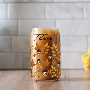 Autumn Gnome  - Custom Name - Personalized Glass Bottle, Frosted Bottle, Autumn Gift