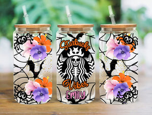 Halloween Starbucks Vibes Personalized Glass Bottle, Frosted Bottle, Gift For Halloween