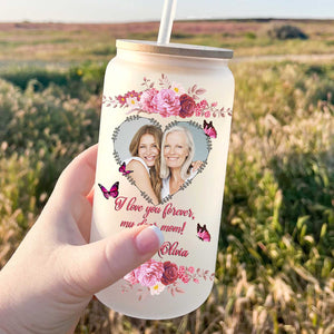 I Love You Forever My Dear Mom - Custom Photo And Names - Personalized Glass Bottle, Frosted Bottle, Gift For Family, Mother's Day