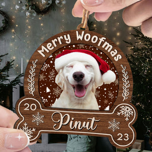 Merry Woofmas - Personalized Snowdome Shaped Wooden Ornament - Gift For Pet Lover