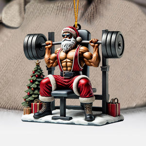 Santa Muscle Weightlifting Christmas Ornament, Personalized Ornament