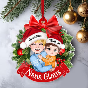 Nana Claus, Grandma And Kid Christmas Decor - Personalized Acrylic Ornament - Gift For Family