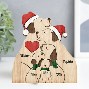 Personalized Wooden Dogs Family Christmas - Puzzle Wooden Dogs Family - Wooden Pet Carvings