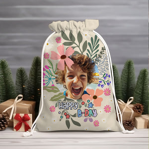 Happy Birthday Flowers String Bag Personalized Christmas String Bag