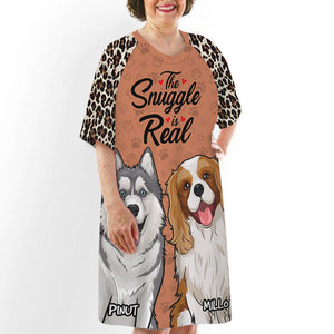 The Snuggle Is Real - Custom Dogs And Names - Personalized 3/4 Sleeve Dress