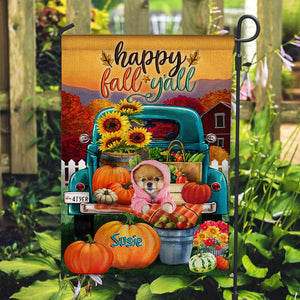 Happy Fall Yall - Personalized Photo And Name Garden Flag - Gift For Pet Lovers