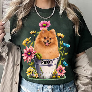 Pet With Flowers- Custom Pet Photo And Pet Name - Personalized T-Shirt - Gift For Pet Lovers