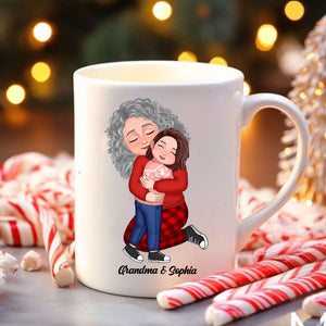 Grandma, Mom Hugging Grandkid, Kid - Custom Appearances And Names, Personalized White Mug, Gift For Family