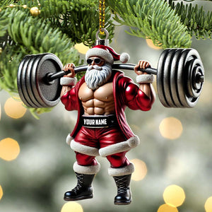 Custom Ornament, Weightlifting Santa Ornament, Christmas Decor