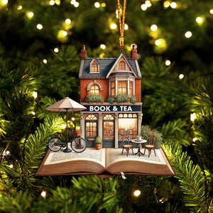 Book And Tea Christmas Ornament, Personalized Ornament