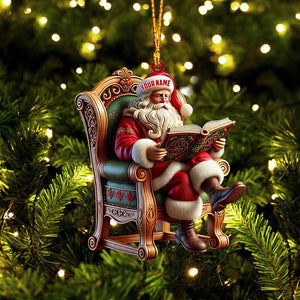 Santa Reading Book Christmas Ornament, Personalized Ornament