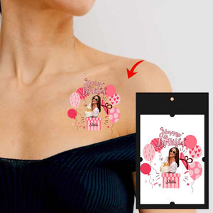 Pink Birthday Party Tattoo, Custom Photo And Texts Temporary Tattoo, Personalized Tattoo, Fake Tattoo