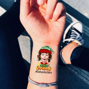 Merry Christmas Kid, Custom Photo And Text Temporary Tattoo, Personalized Tattoo, Fake Tattoo