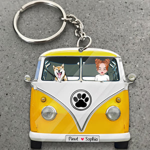 Personalized Woman And Cute Puppy Acrylic Keychain, Gift for Dog Lovers