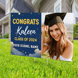 Congrats Class Of 2024, Graduation Gift - Custom Photo And Texts Graduation Lawn Sign, Yard Sign