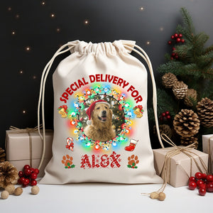 Special Delivery For Pet - Custom Photo And Name, Personalized String Bag, Gift For Pet Lover, Christmas Gift