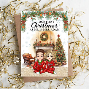 Couple First Christmas, Custom Appearances And Names - Personalized Christmas Card, Christmas Gift