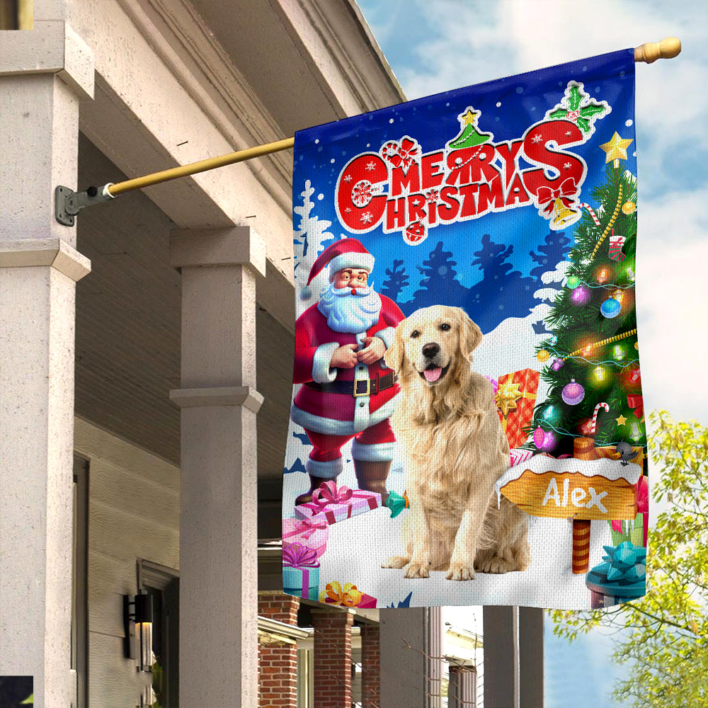 Welcome Merry Christmas Flag - Santa and Pet - Custom Photo Flag - Christmas Gift, Gift For Pet Lover