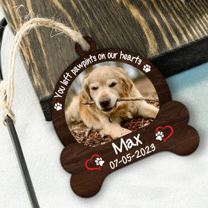 Pet Left Pawprints On Our Hearts - Custom Photo And Name, Personalized Acrylic Ornament - Gift For Pet Lover