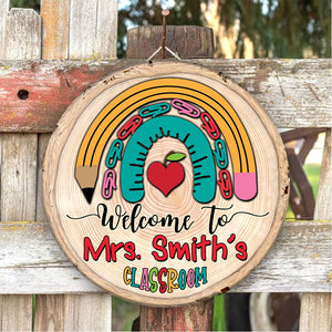 Welcome To Teacher Classroom - Custom Name - Personalized Wooden Door Sign - Back To School