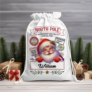 Santa Christmas North Pole Custom Name, Personalized String Bag, Christmas Gift