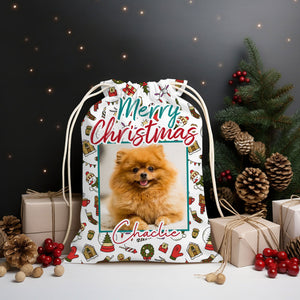 Merry Christmas Decor Pet Photo - Personalized String Bag, Gift For Family, Christmas Gift