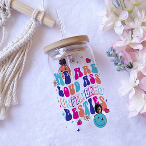 We Are Besties - Custom Photo And Name - Personalized Glass Bottle, Frosted Bottle