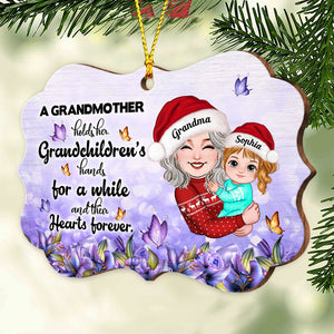 A Grandmother Holds Her Grandkid's Hand, Custom Appearances And Names - Personalized Custom Shaped Wooden Ornament - Gift For Family, Christmas Gift