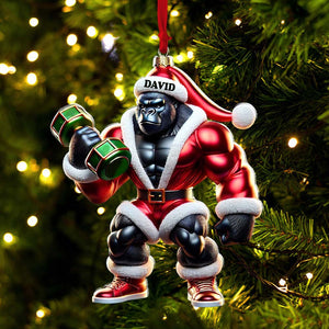 Black Kong Dumbbell Lift Christmas Ornament, Personalized Ornament