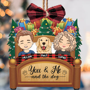 You & Me And The Dogs Cats Pets - Personalized Custom Shaped Wooden Ornament With Bow - Gift For Pet Lover