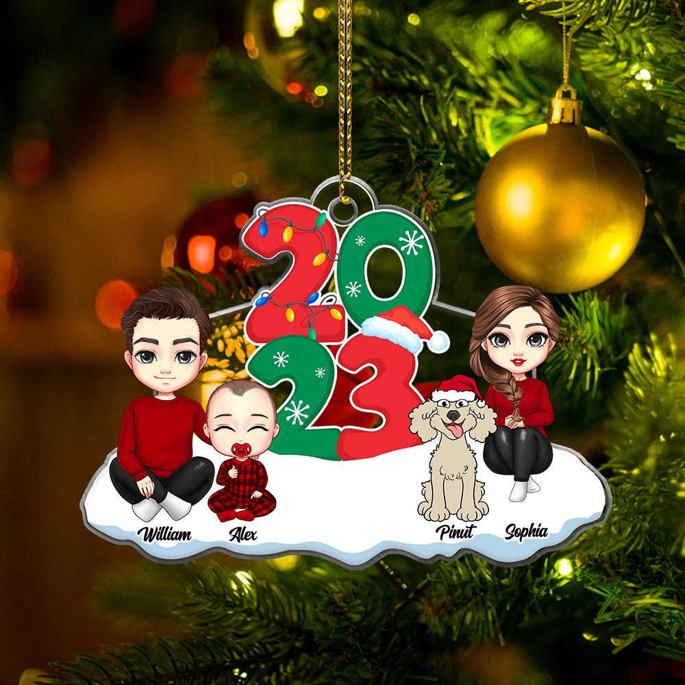 Christmas 2023 Family On Snow - Personalized Acrylic Ornament - Gift For Family, Xmas Gift