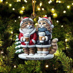 Couple Cats Home Decor Christmas Ornament, Personalized Ornament