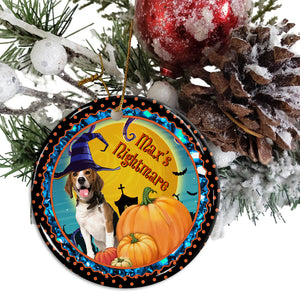 Halloween Seasons - Nightmare - Custom Photo And Name - Personalized Ceramic Ornament - Gift For Pet Lover