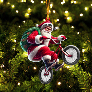 Santa Rides A Bike Christmas Ornament, Personalized Ornament