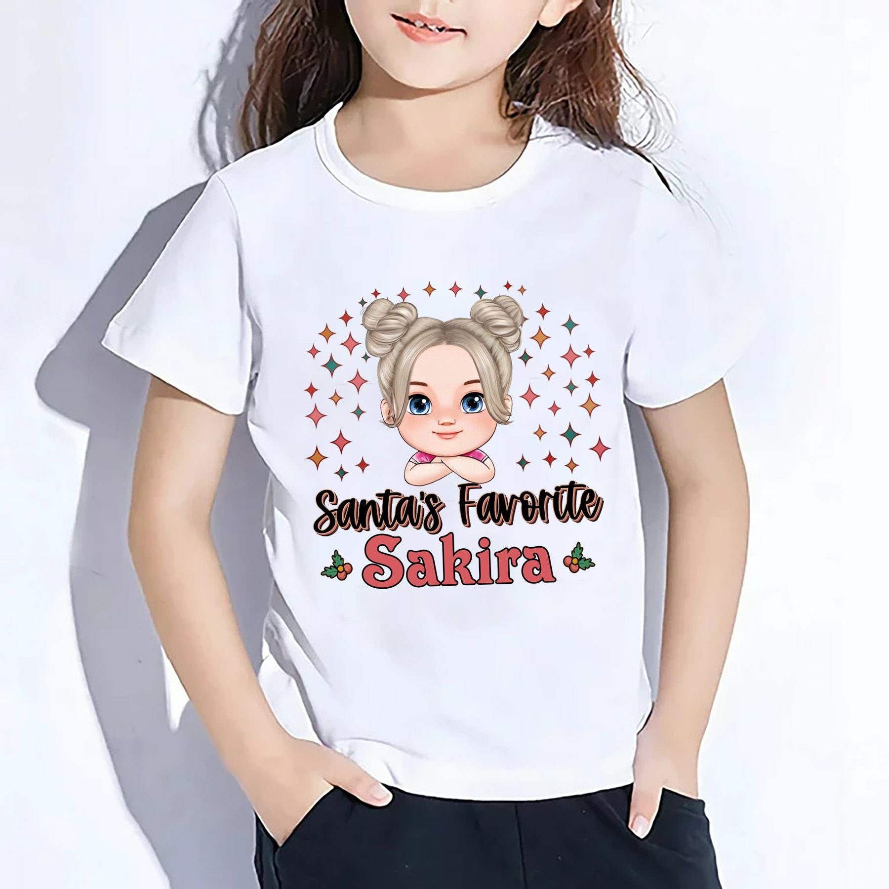 Santa's Favorite, Custom Appearance And Name - Personalized Kid Christmas T-Shirt - Gift For Family, Gift For Kids