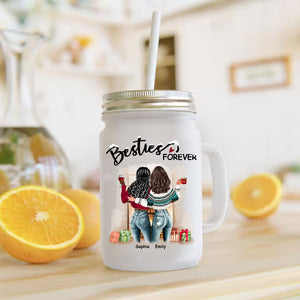 Besties Forever, Custom Appearances And Names - Personalized Mason Jar Cup With Straw