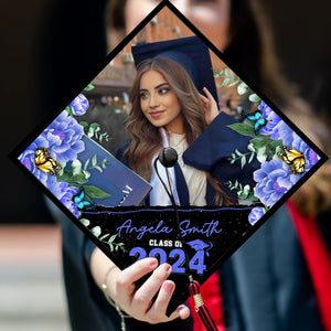 Class Of 2024, Colorful Flowers Custom Texts Grad Cap Topper - Personalized Customized Graduation Cap, Graduation Gift