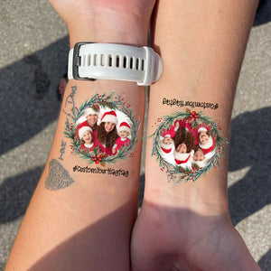 Christmas Wreath, Custom Photo And Text Temporary Tattoo, Personalized Tattoo, Fake Tattoo