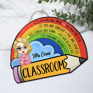 You Belong Here - You Can Do Anything - Custom Classroom Name - Personalized Wooden Door Sign - Back To School