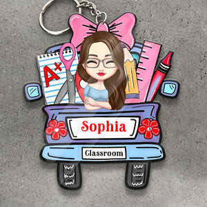 Doll Man Doll Woman On Car - Custom Appearance And Name - Personalized Acrylic Keychain - Back To School