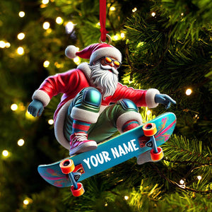 Skateboarding Santa Christmas Ornament, Personalized Ornament