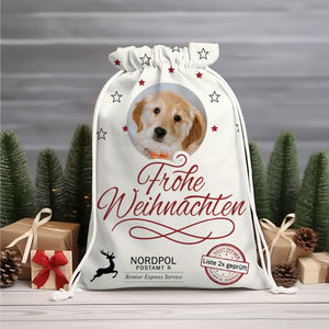 Frohe Weihnachten Custom Photo, Personalized String Bag, Christmas Gift