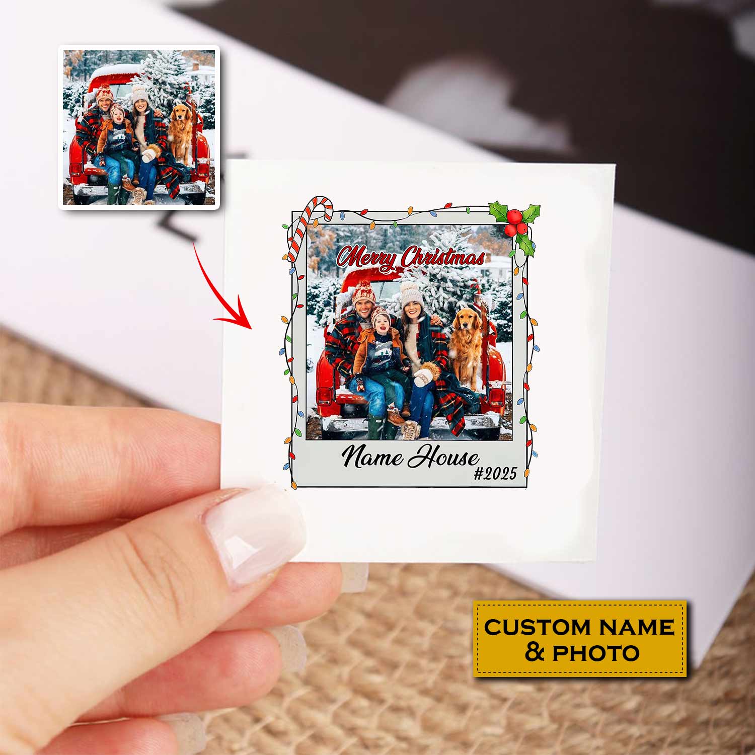 Christmas House, Custom Photo And Text Temporary Tattoo, Personalized Tattoo, Fake Tattoo